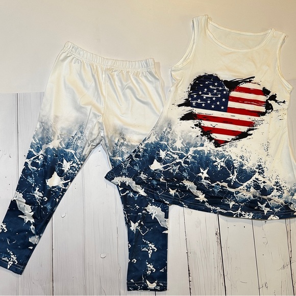 New, Boutique Patriotic 4th of July 2 Pc Girls Outfit, Tunic And Leggings 5-6Y - Picture 2 of 5